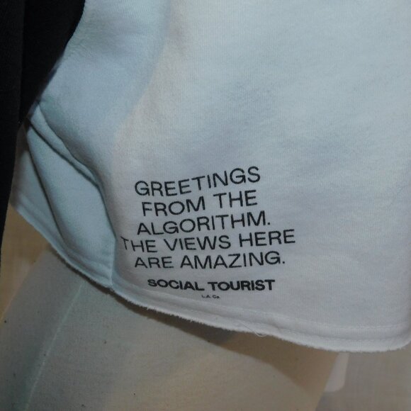 Social Tourist Womens M Black White Crop Hoodie  Greetings from the Algorithm - Picture 8 of 11